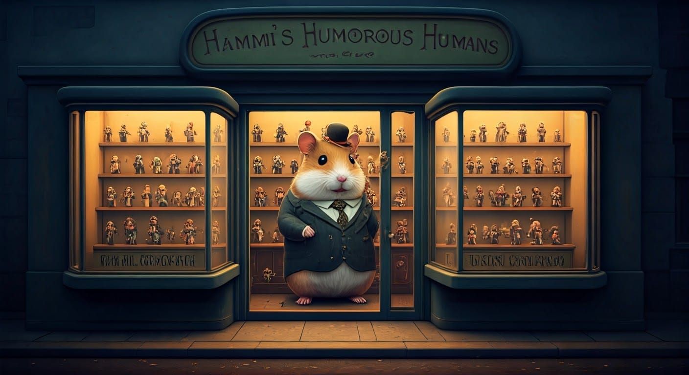 Dapper Hamster Store Owner in Whimsical 3D Cartoon Style