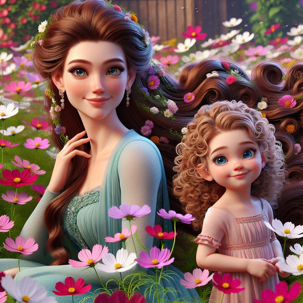 Disney Pixar style 3D illustration of a beautiful woman and ...