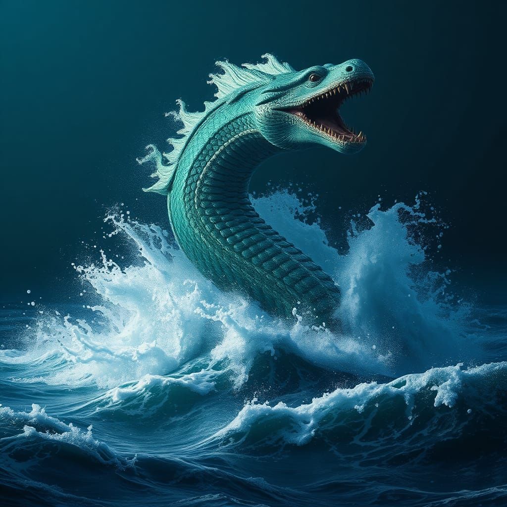 Majestic Sea Serpent Emerges from the Deep