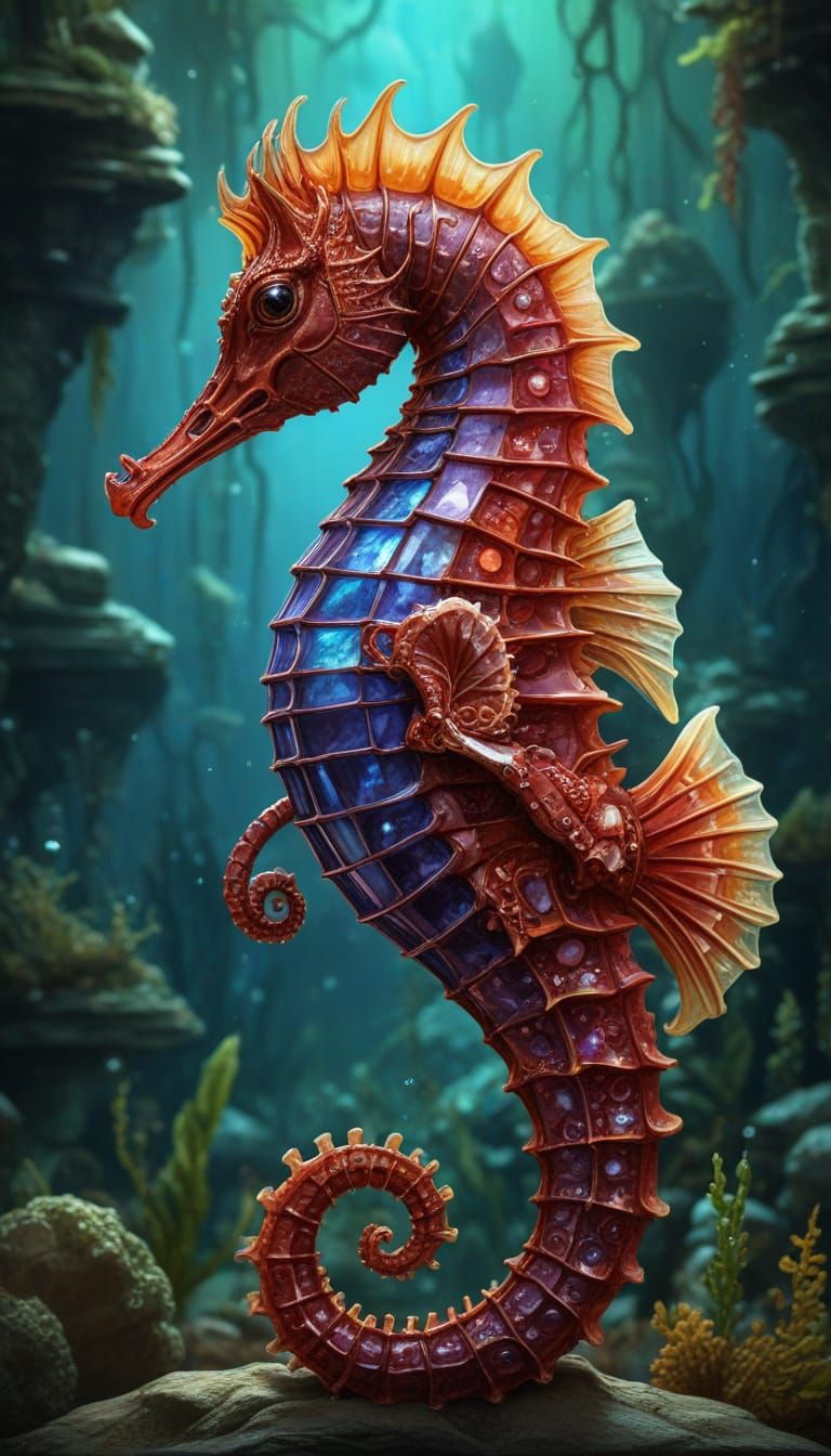 Iridescent Crystal Seahorse Digital Art