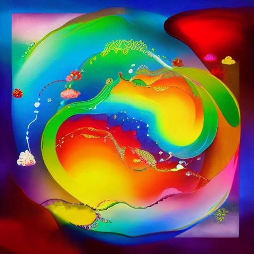 Vibrant Surreal Landscape in Takashi Murakami Style