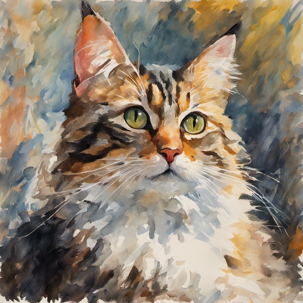 Cat in Gouache Style Impressionist Masterpiece