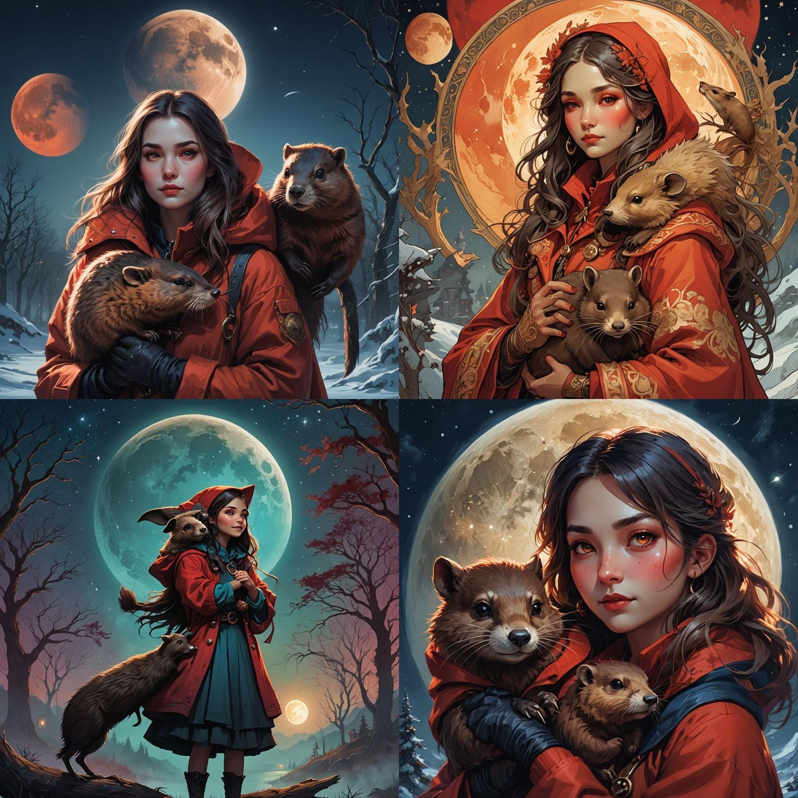 Cute Witch with Beaver, Detailed Fantasy Art