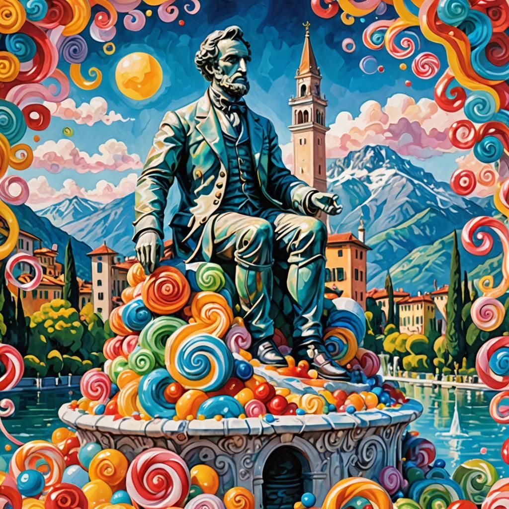 Gelatinous Statue of Alessandro Manzoni on Lake Como