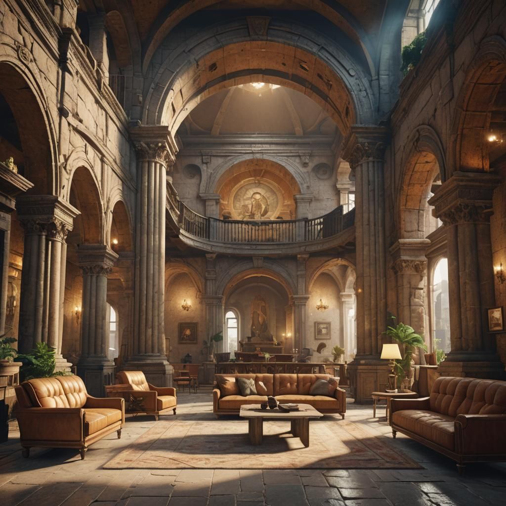 Colosseum Theme Living Room in 3D Art