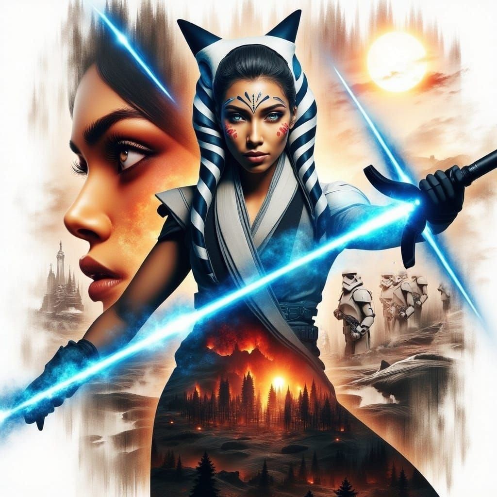 Ahsoka Tano in Cyberpunk Dystopia - Double Exposure Art