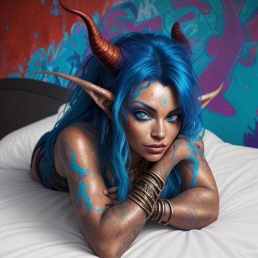Tiefling Girl in Graffiti Street Art Style
