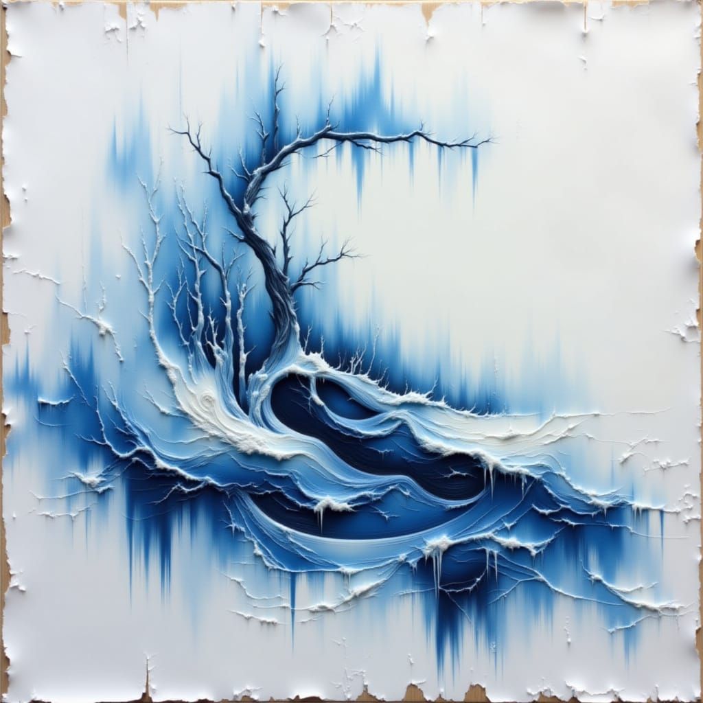 Blue Figure in a Sea of White