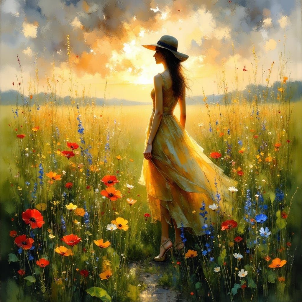 Prairie Sunset in Impressionist Style