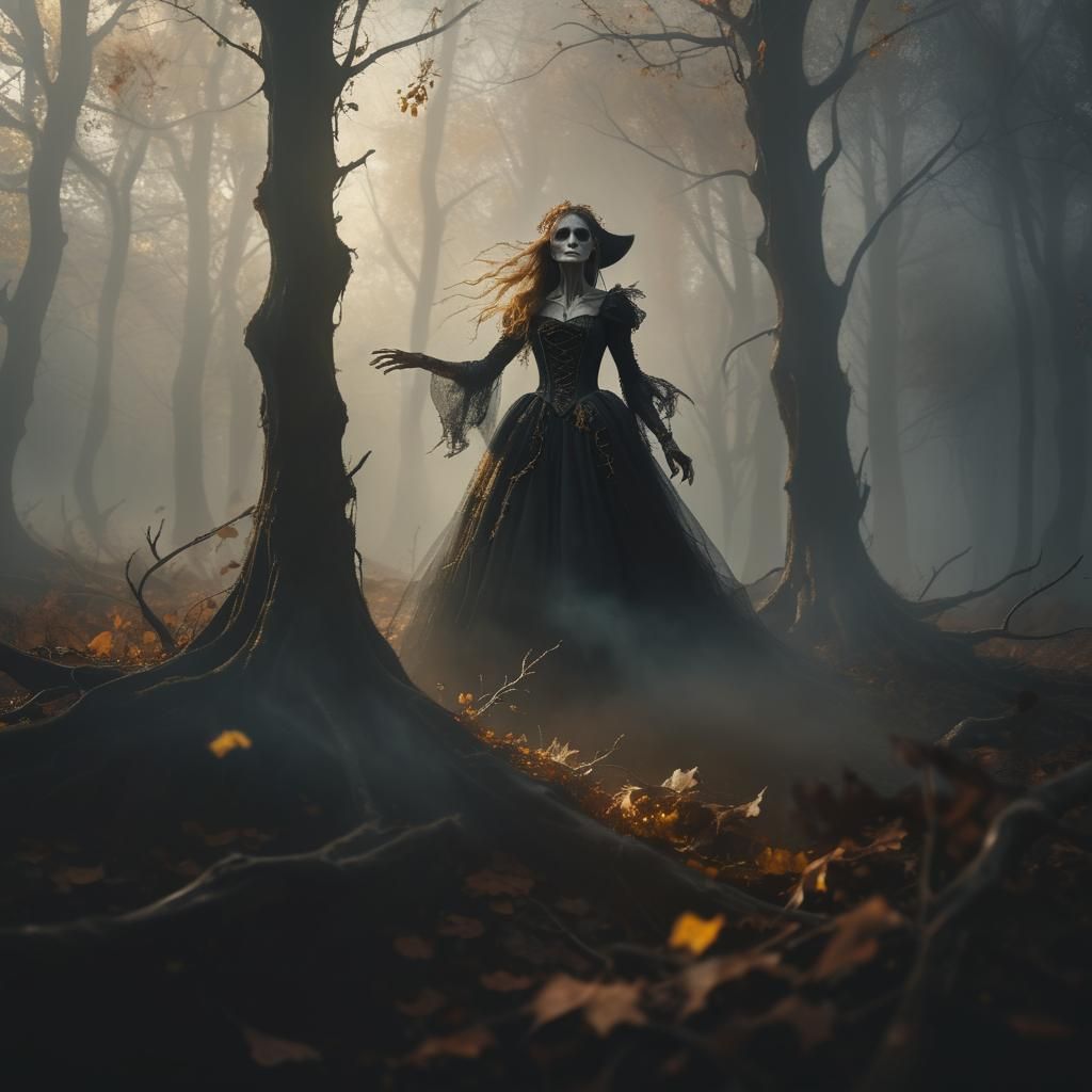 Ethereal Witch Portrait in Autumn Forest