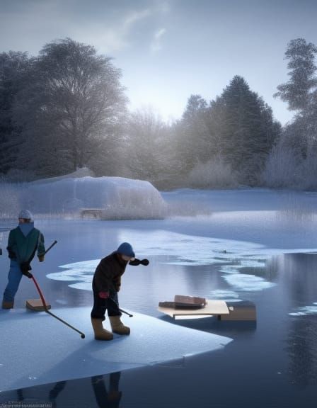 Winter Ice Cutting: A Photorealistic Scene