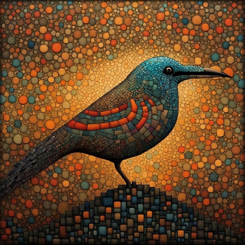 Abstract Pointillist Bird with Vibrant Geometry