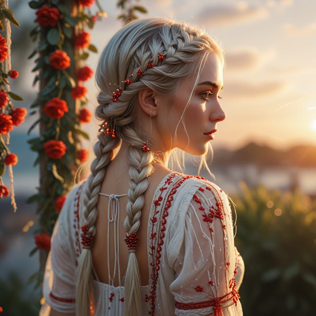 Braided Beauty in Golden Light: Hyper-Realistic Digital Art