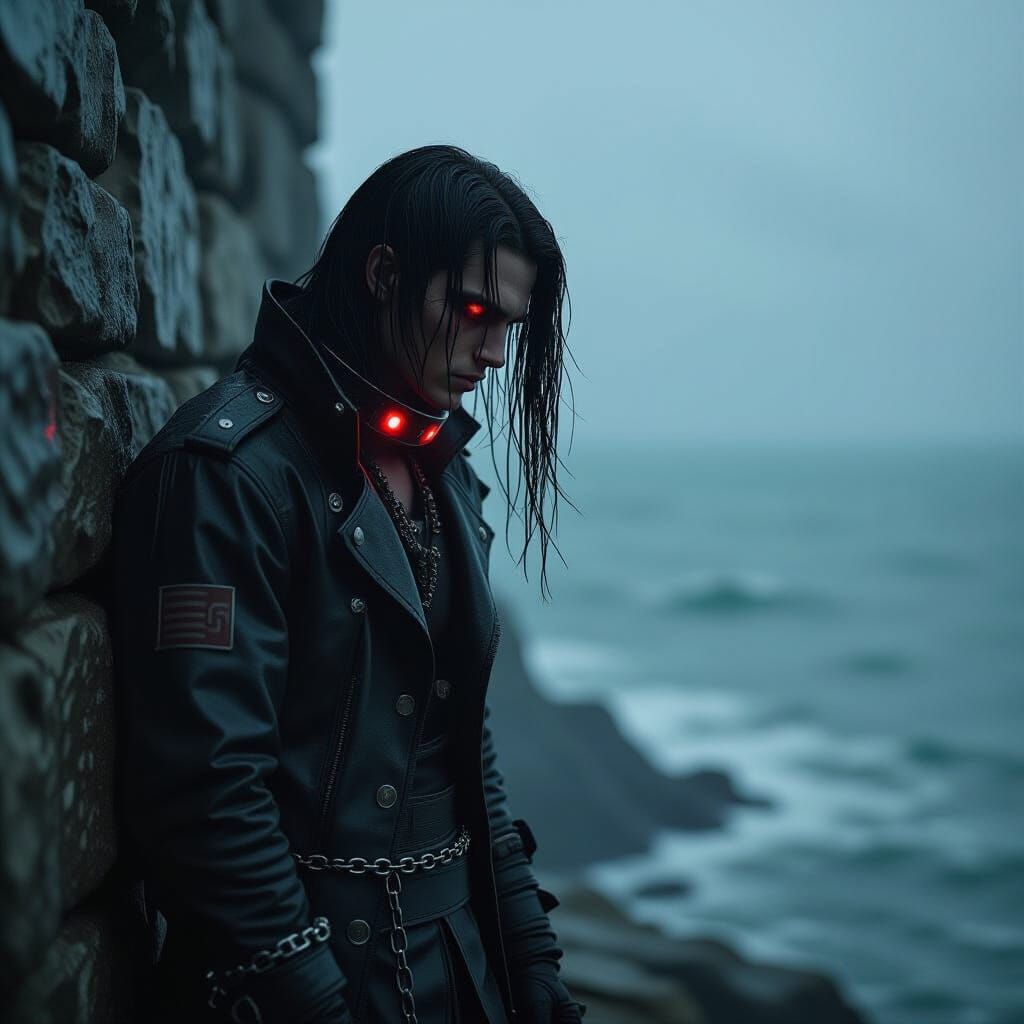 Melancholy Soldier Gazing at Stormy Sea