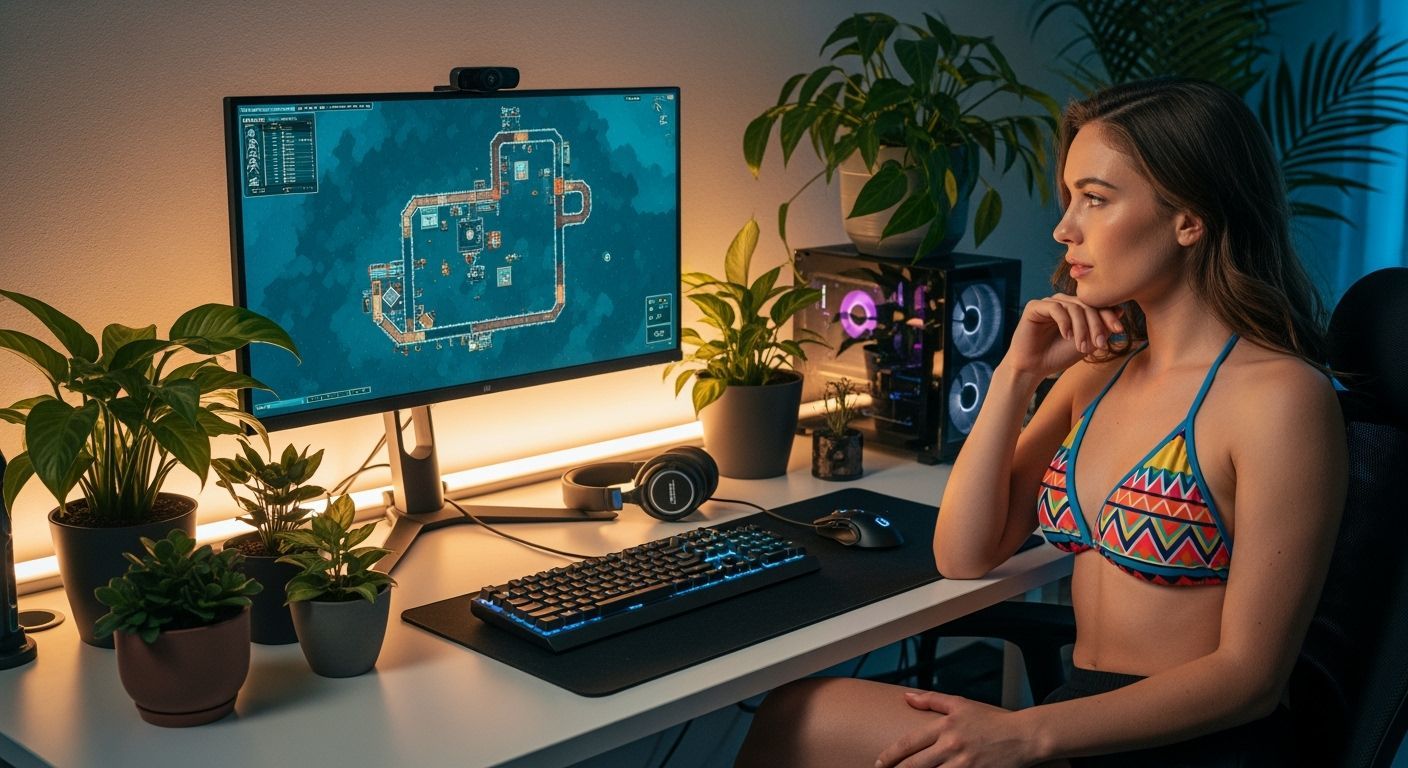 Woman in Bikini Plays Factorio: Digital Art