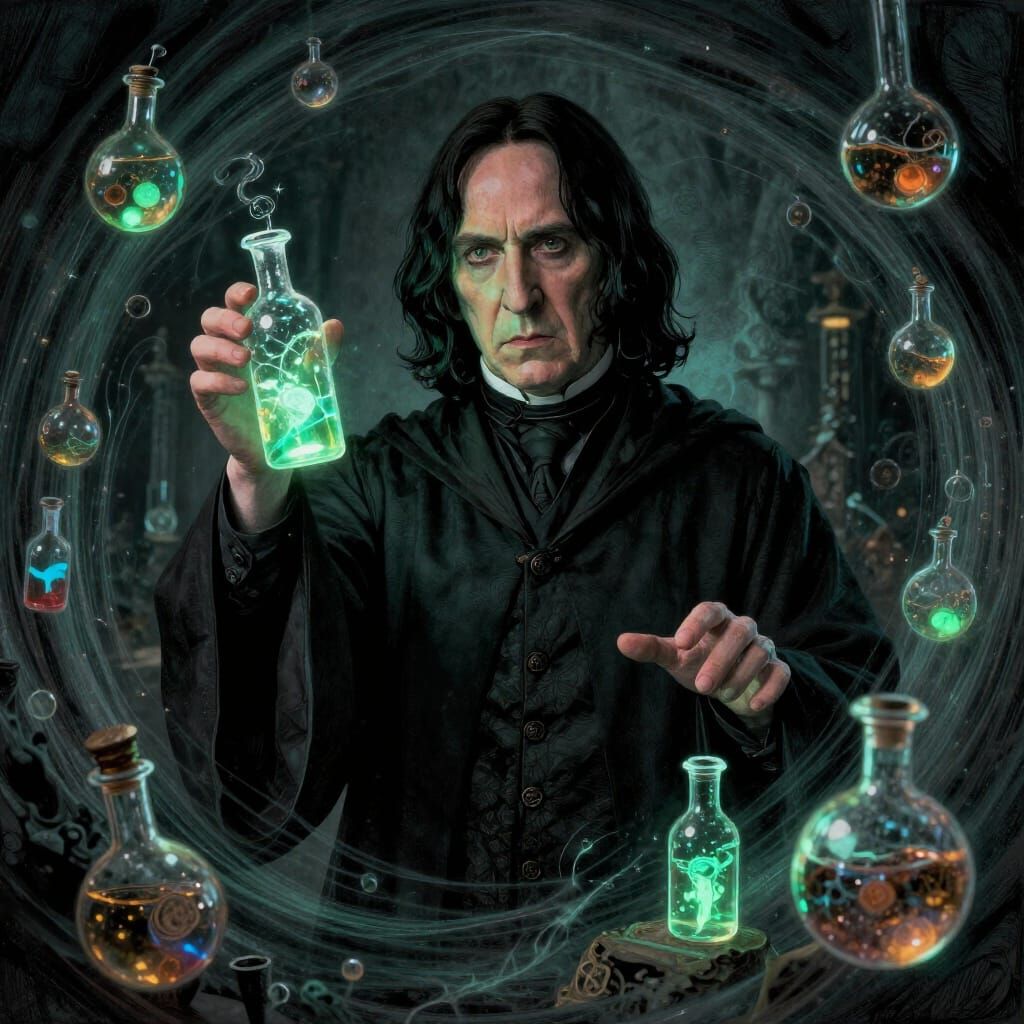 Professor Snape in a Vortex of Enchanted Potions