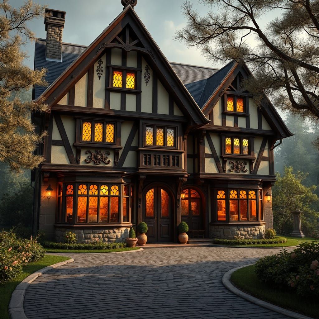 Elegant Tudor Timber Frame Home with Leaded Glass Windows an...