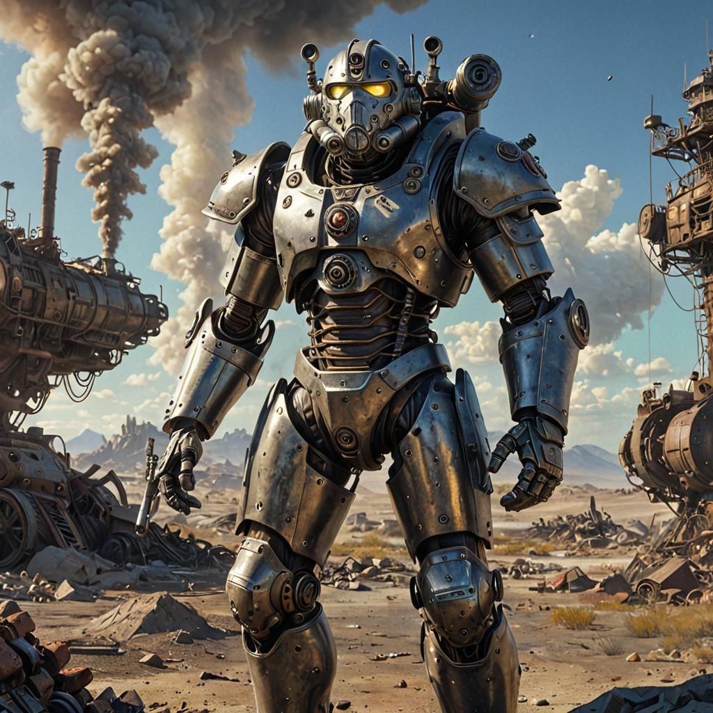 Wasteland Survivor in Mechanical Armor, Digital Illustration