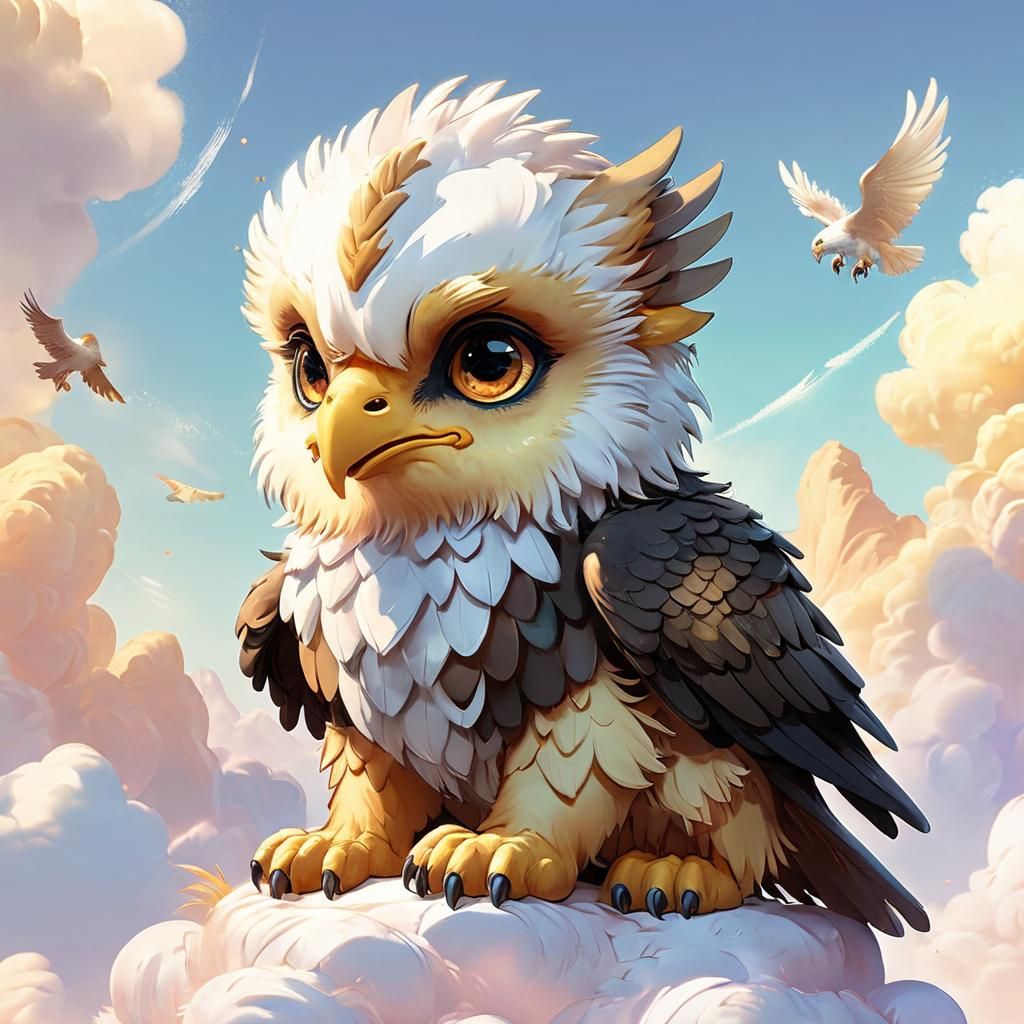 Adorable Chibi Gryphon Cub in Anime Style