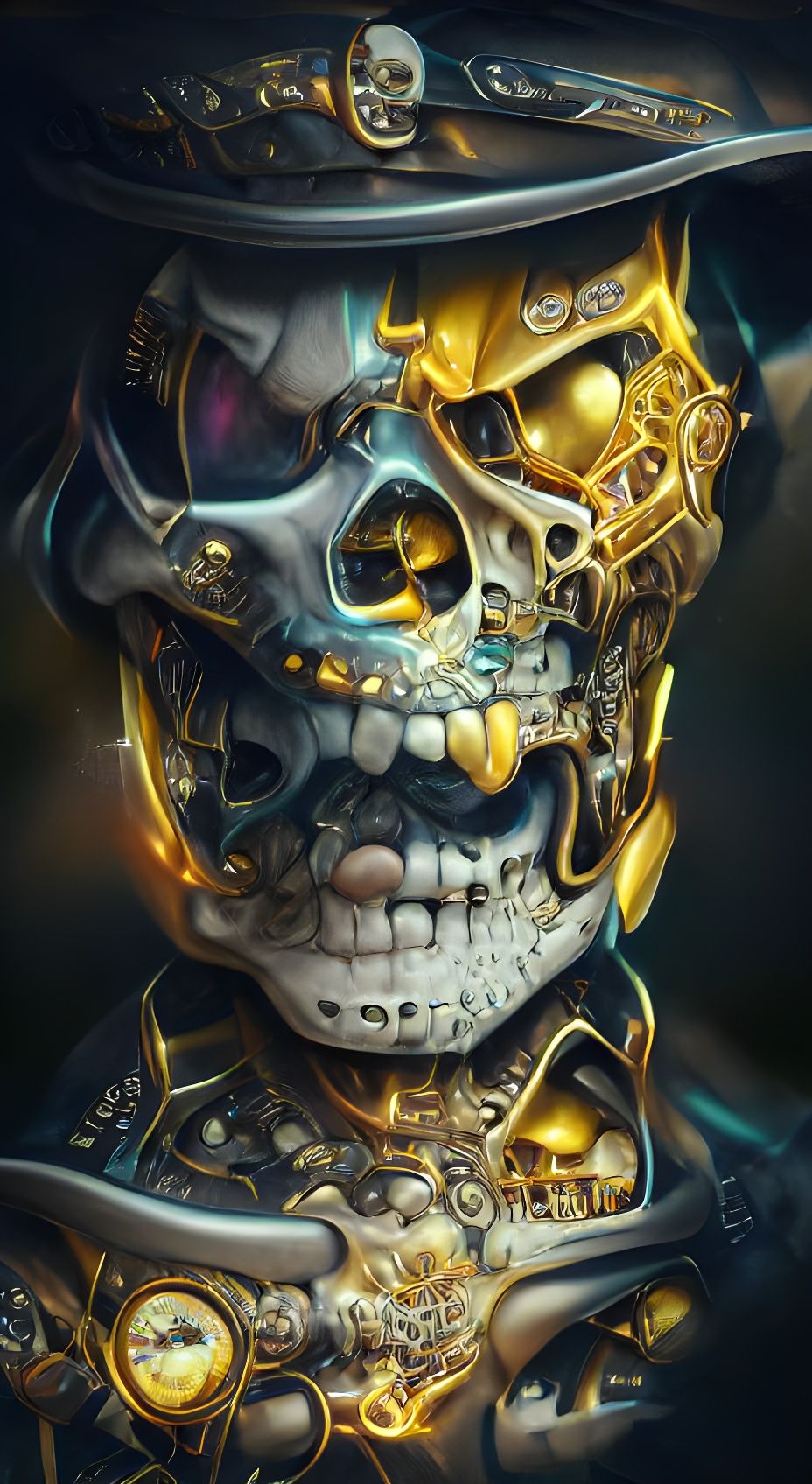 Gold Skeletal Skull Portrait in Digital Illustration Style