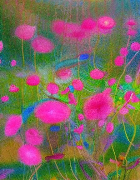 Dreamy Surrealism: Woman in Pink Flower Ribbons