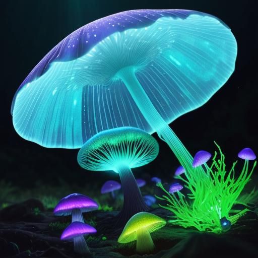 Bioluminescent Alien Mushroom in Ethereal Astral Illustratio...