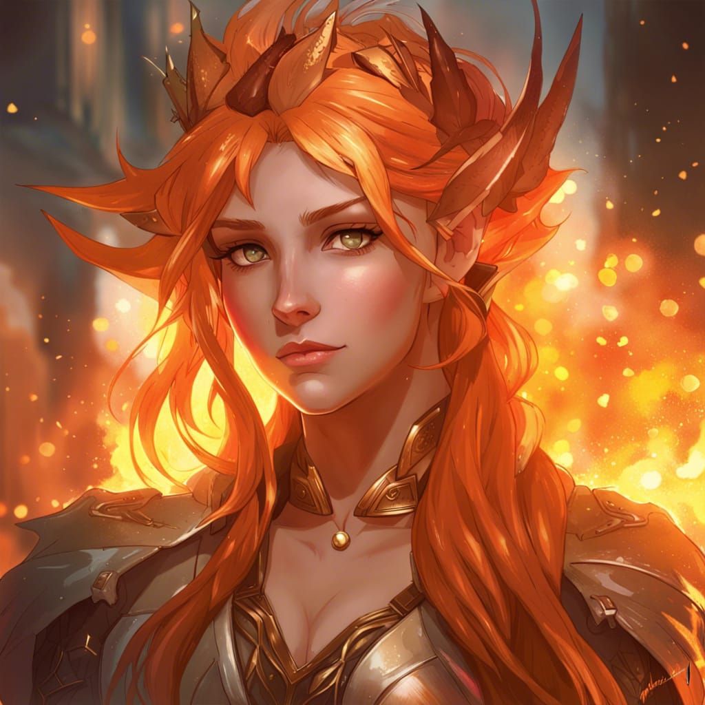 Fiery Elf Princess Anime Portrait in 8K