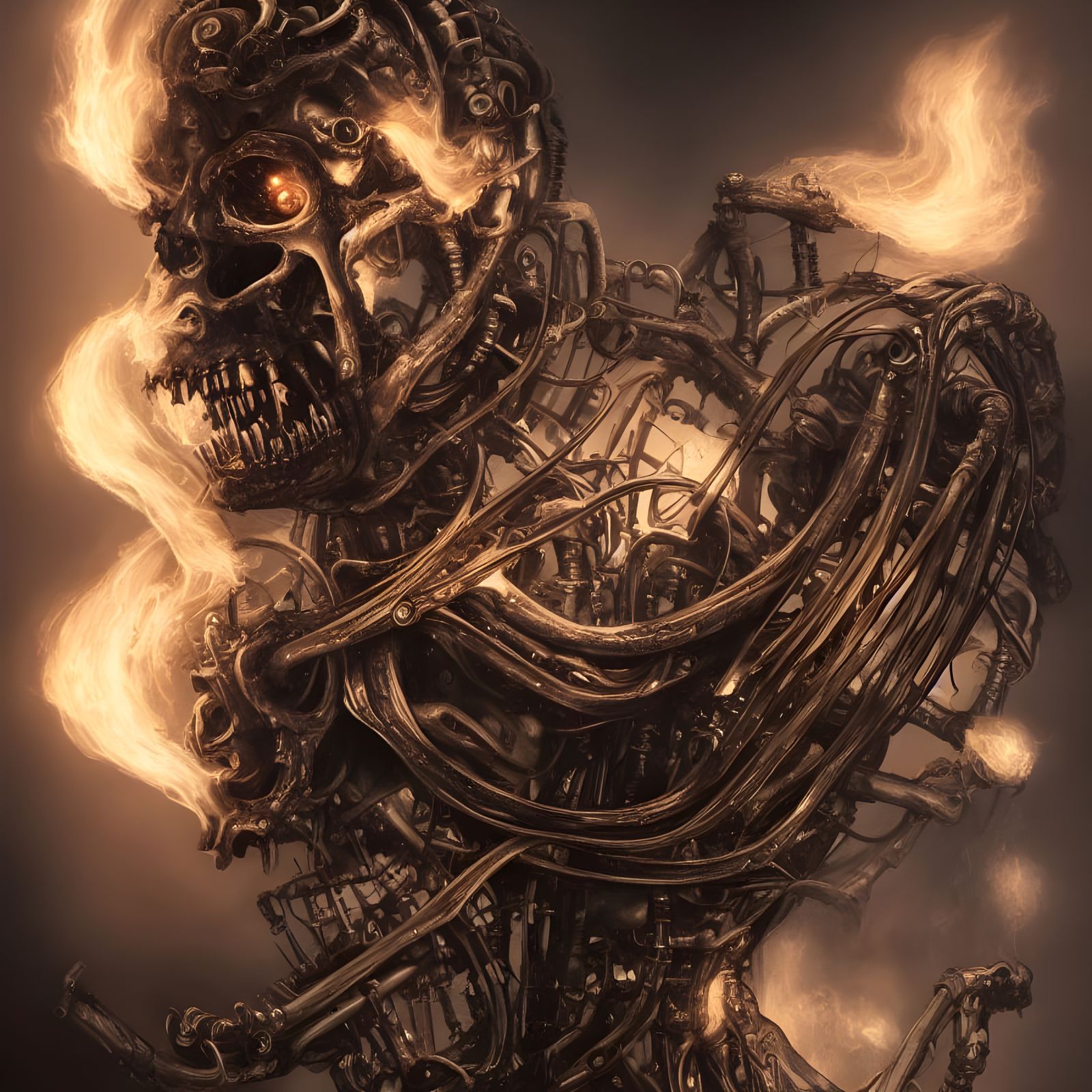Biomechanical Ghost Rider God in Divine Lighting
