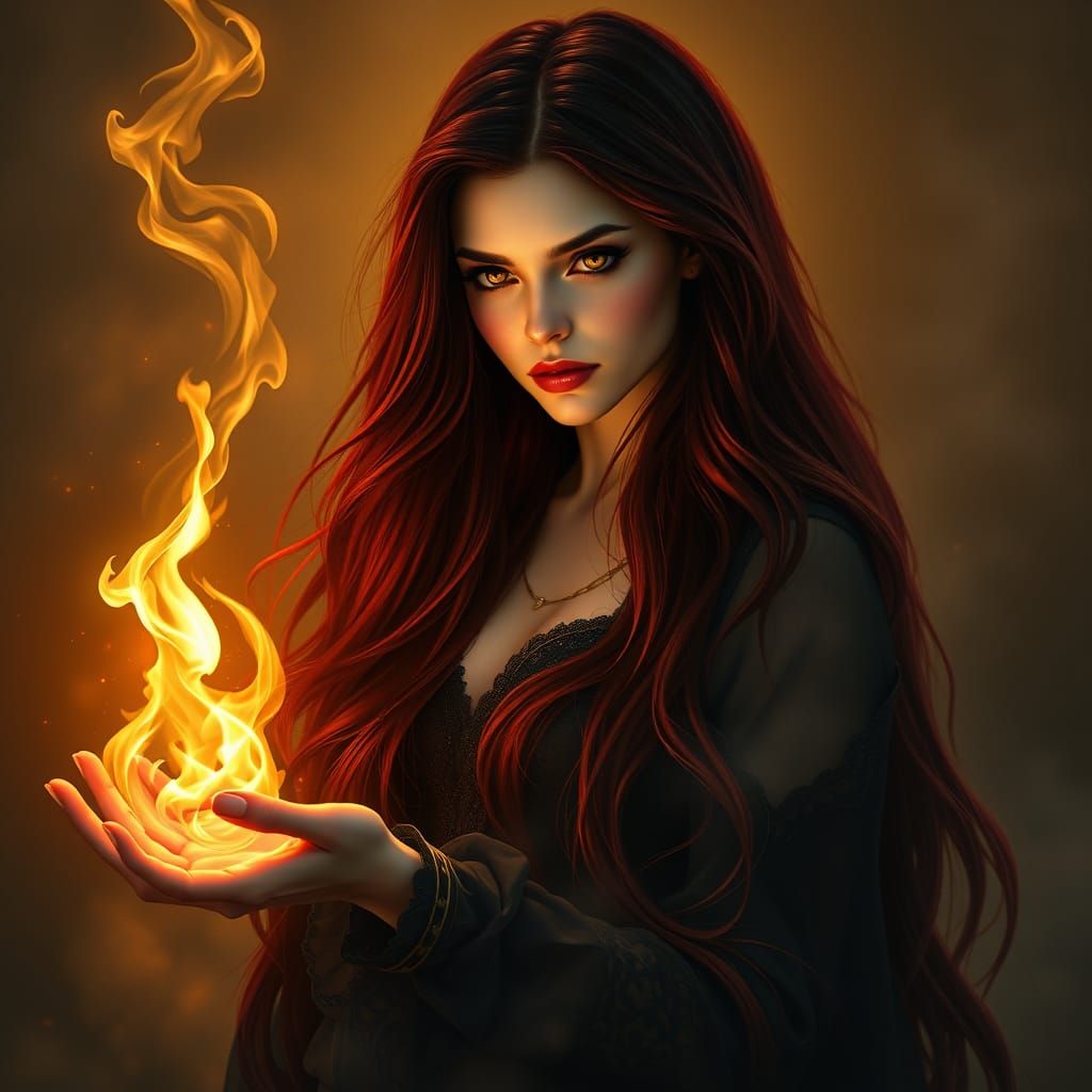 Enchanting Witch with Magical Flame in Ethereal Aura