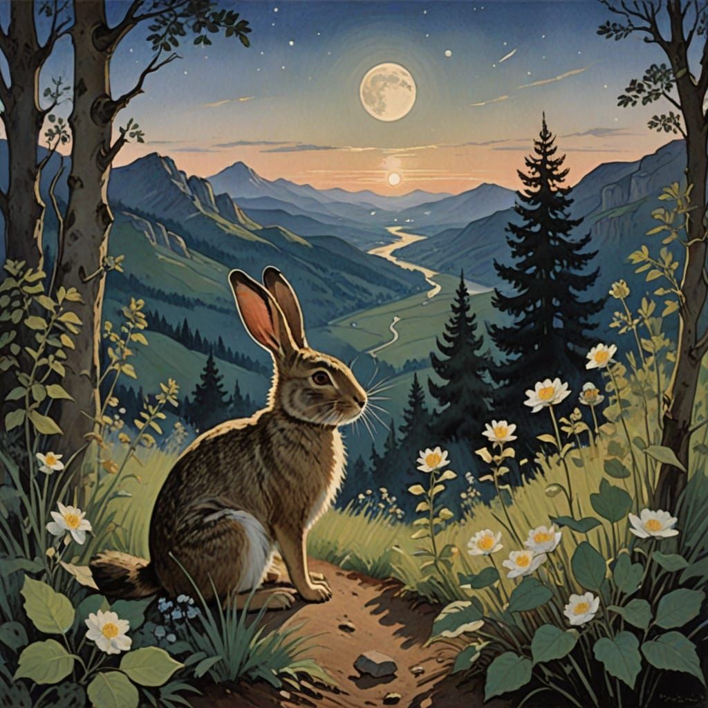 Moonlit Harmony: A Vintage-Style Animal Gathering