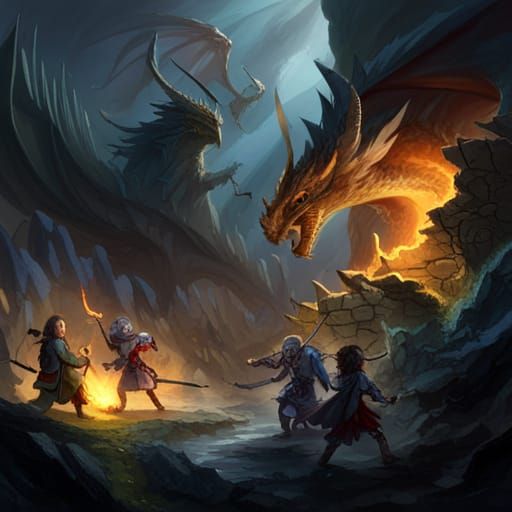Dragons and Humans Clash in Dungeon Battle