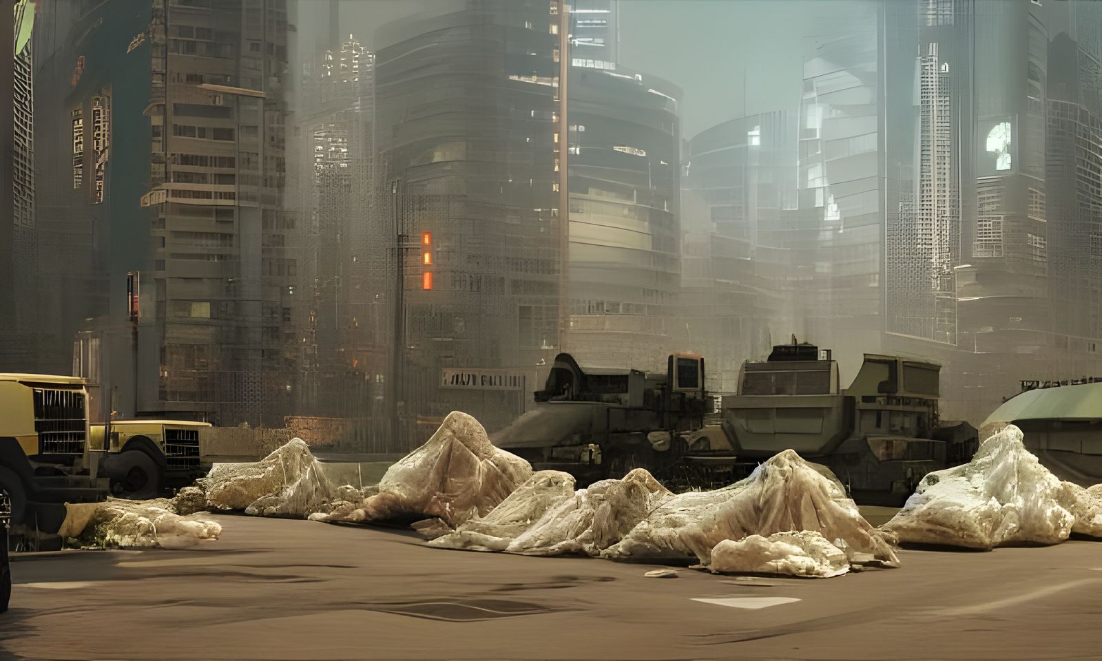 Cyberpunk Garbage Trucks Collect the Dead: 3D Art