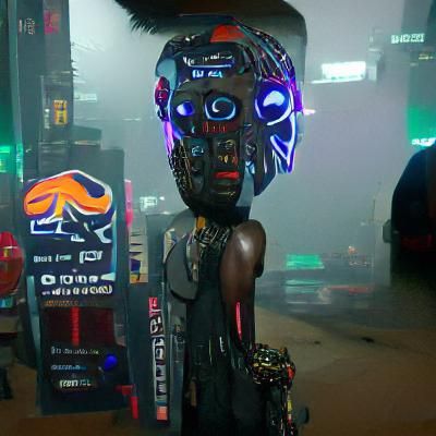 Cyberpunk Robot with African Mask