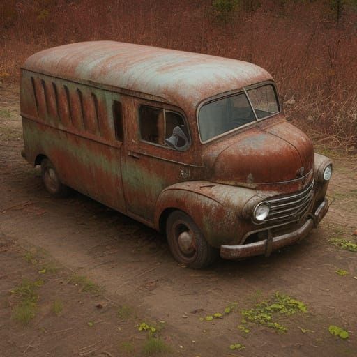 Rusted Abandoned Car in a Desolate Landscape
