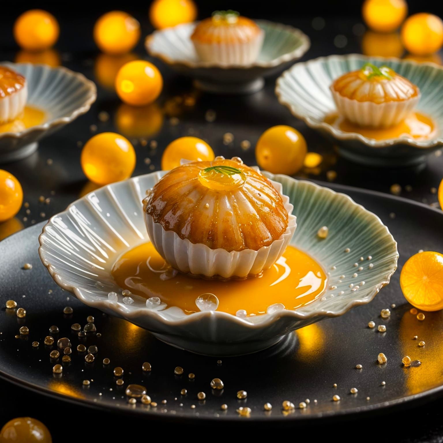 Glistening Seared Scallop with Yuzu Gel Pearl