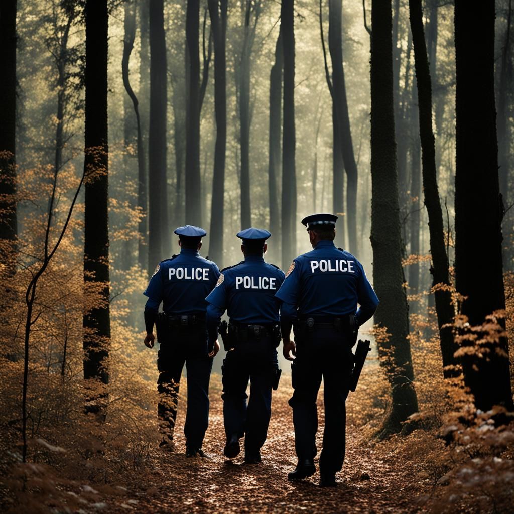 Police Detectives Silhouetted in Woods: Professional Portrai...