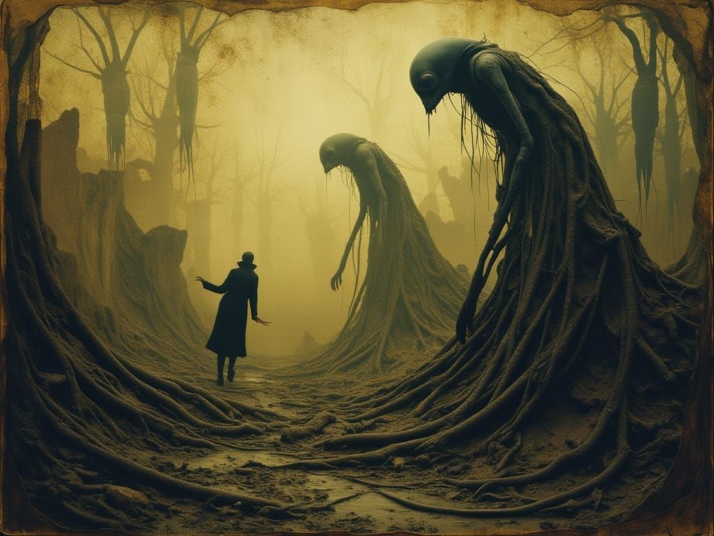 Chaotic Alien Colony in Ruins with Ominous Energy