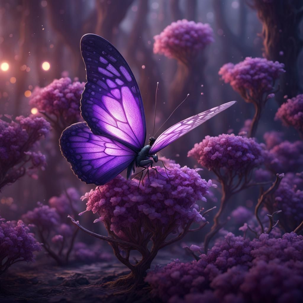 Beautiful Purple Butterflies in Detailed Matte Painting