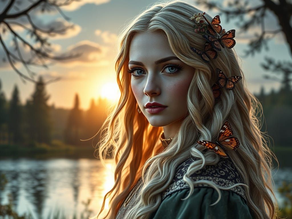 Hyperrealistic Norse Celtic Woman in Lush Forest