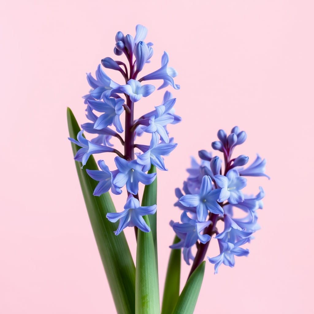 Vibrant Blue Hyacinth in Soft Pink Haze