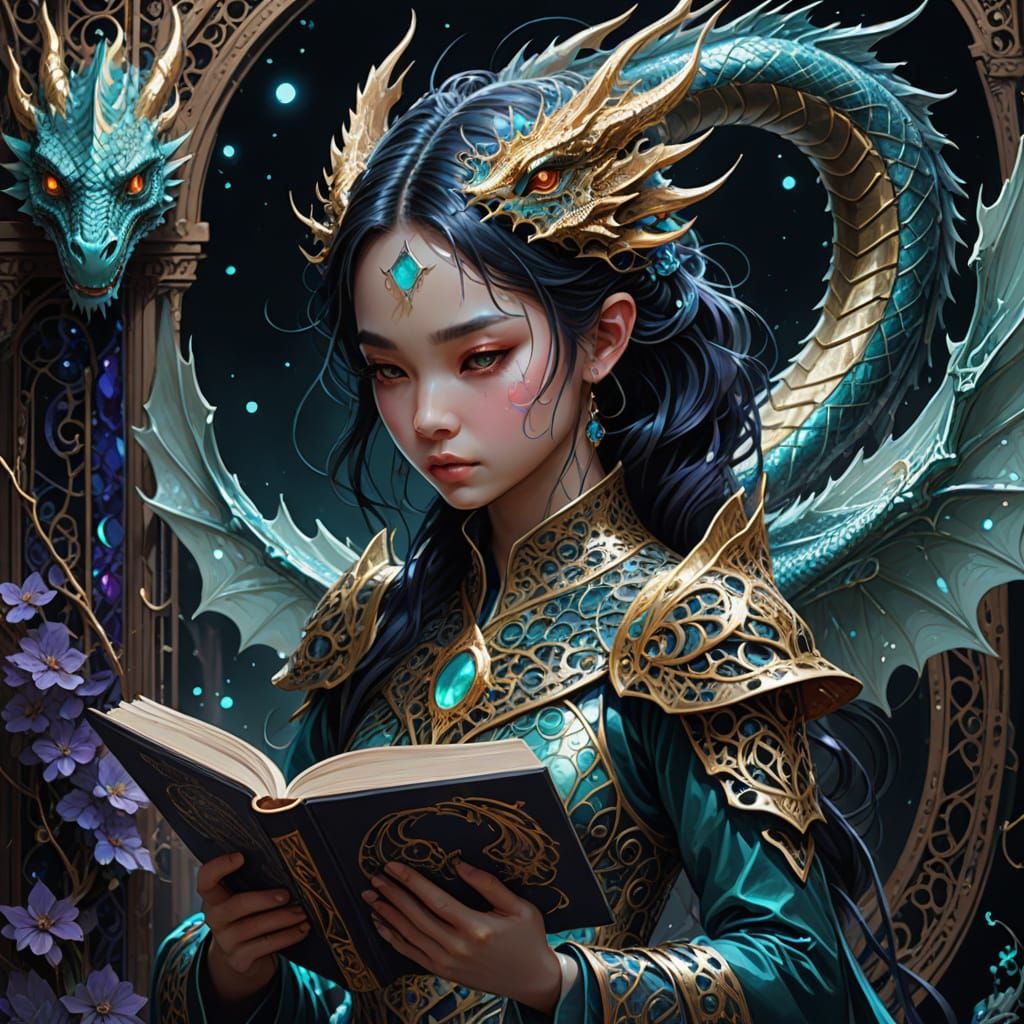 Fantasy Realm with Shimmering Aura and Intricate Dragons