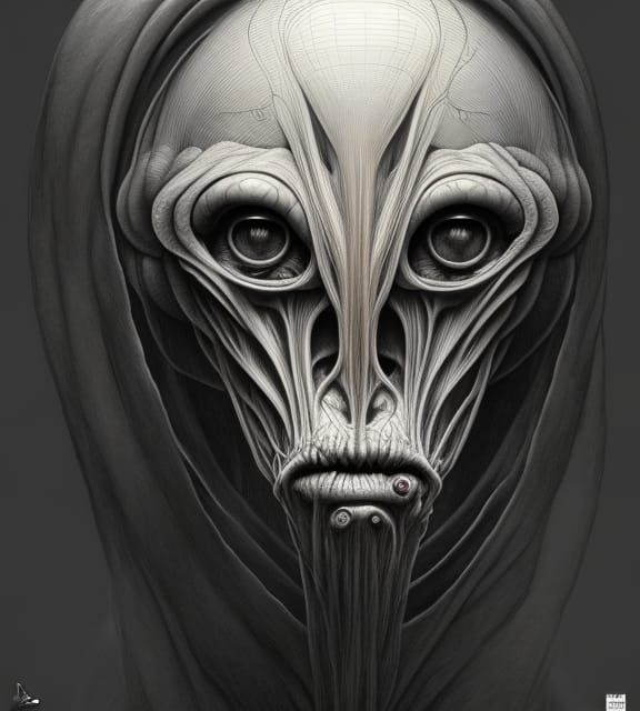 Detailed Alien Pencil Sketch in Giger Style