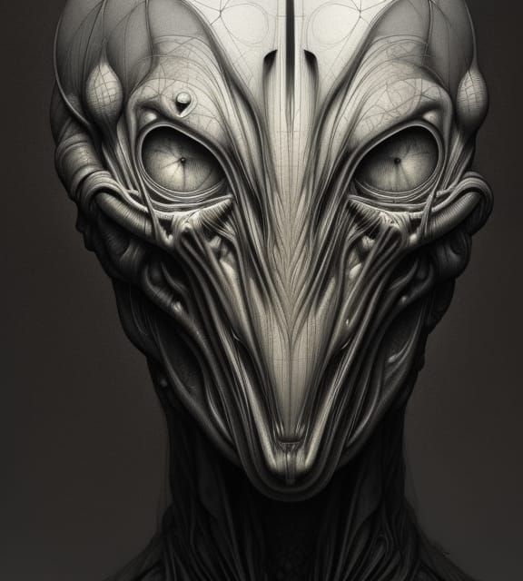Detailed Alien Pencil Sketch in the Style of Da Vinci