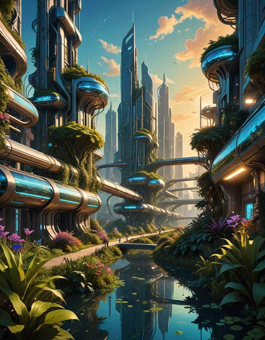 Futuristic Eco-City: Nature and Technology Harmony