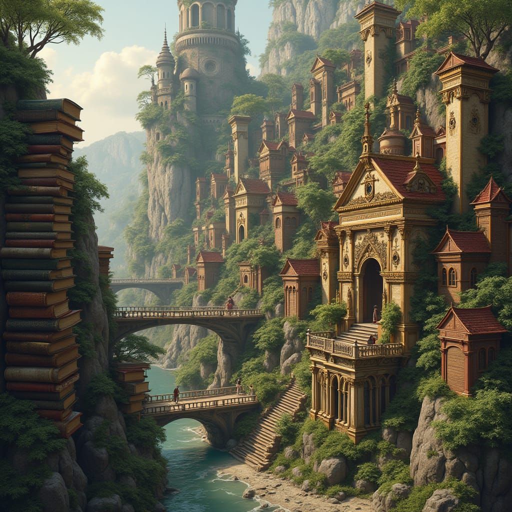 Fantastical City Built From Books in Magical Library World
