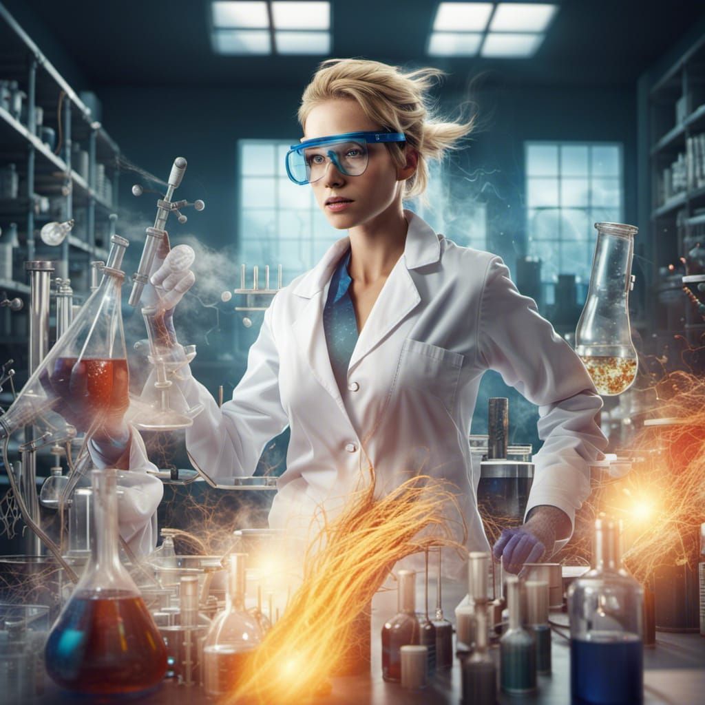 Chemist in Lab, Detailed Matte Painting