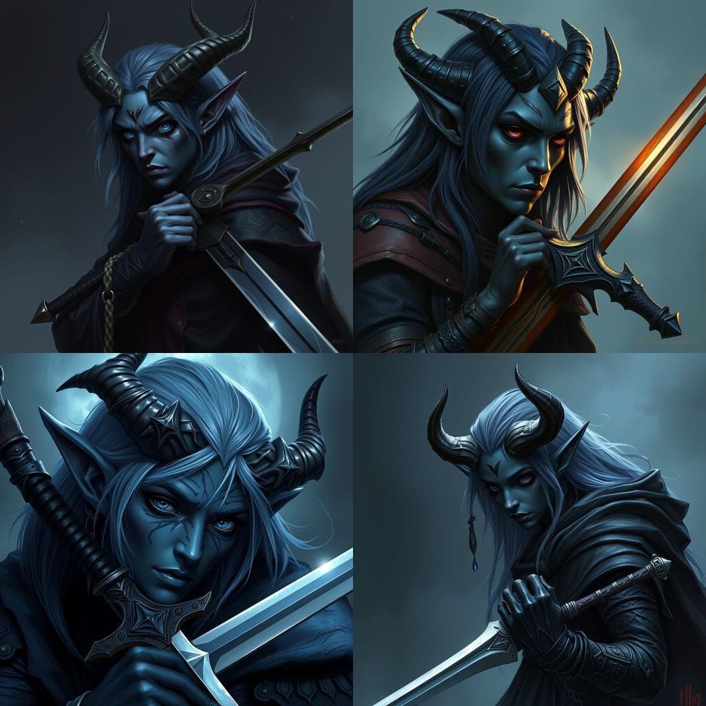 Drow Elf with Horns and Longsword