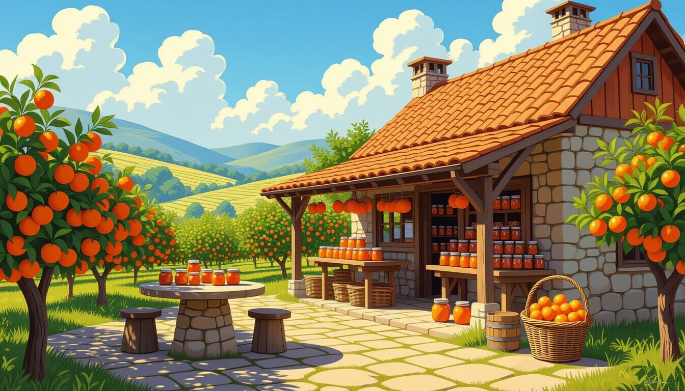 Charming Orchard Jam Shop in Illustrative Style