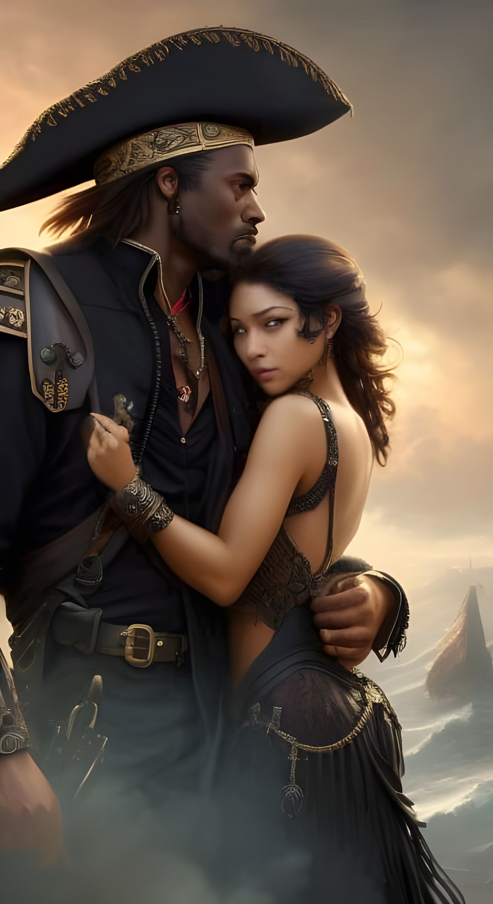 Pirate and Princess Embrace: Gothic Portrait