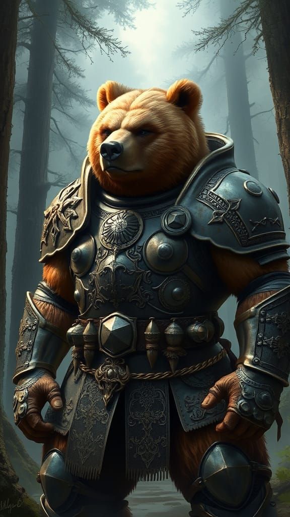 Medieval Fantasy Bear in Battle Armour